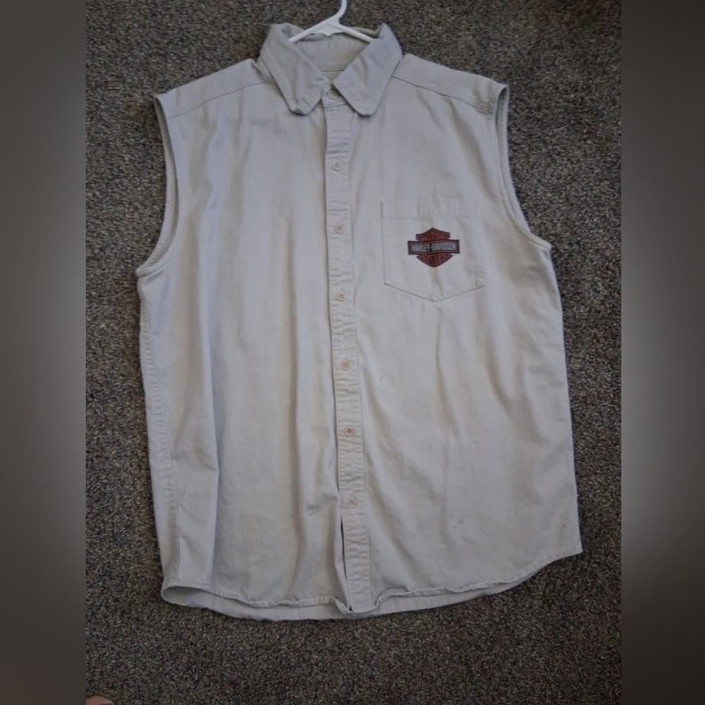 Harley-Davidson Sleevless Button Down Cotton Vest… - image 5